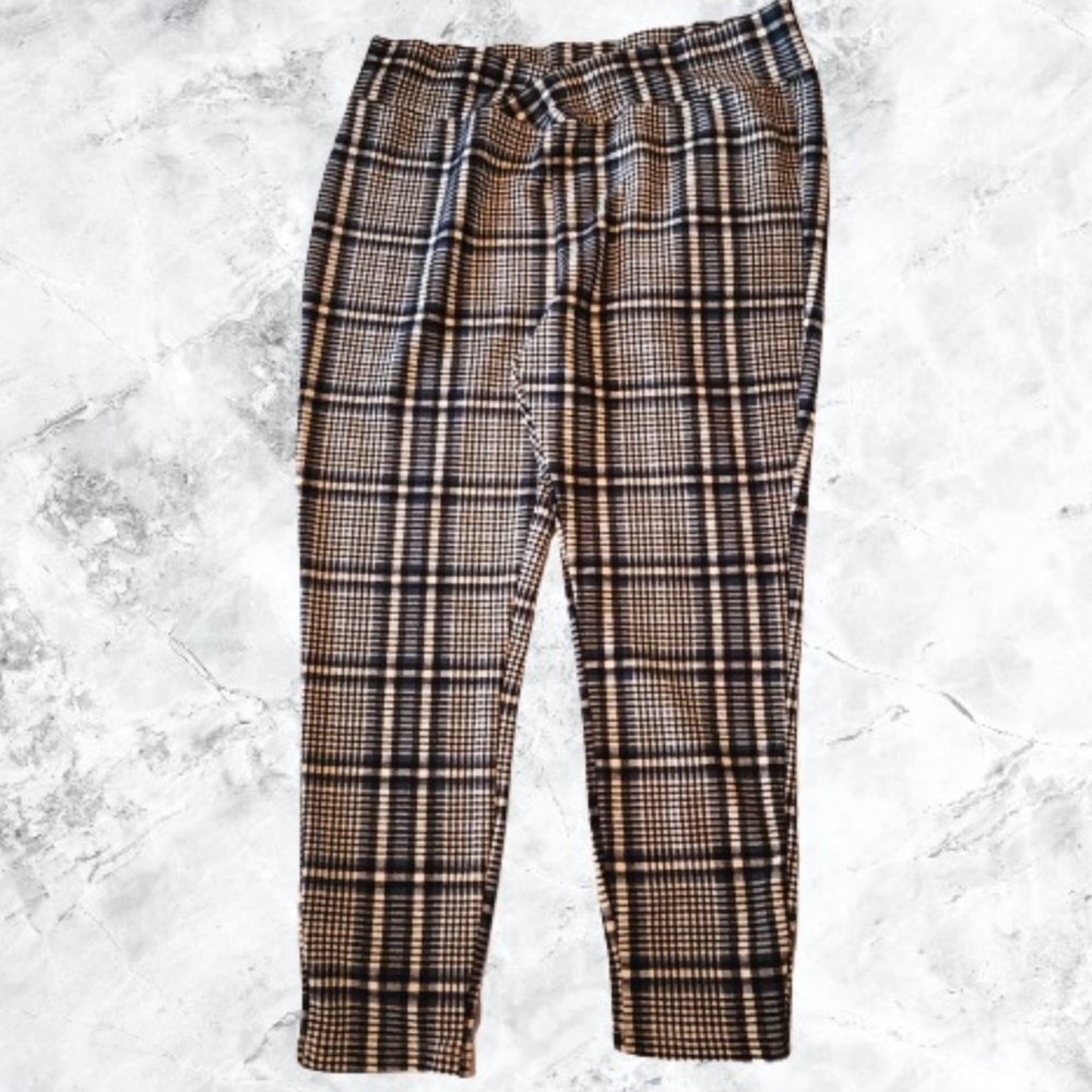 SHEIN Essnce Plus Asymmetrical Waistband Plaid Skinny Pants - EUC